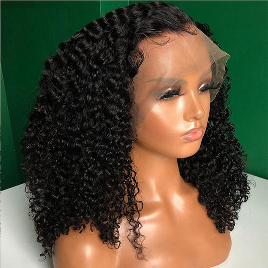 Wig Female Curly Hair Black Small Curly Curly Wig High Temperature Silk Chemical Fiber Front Lace Headgear