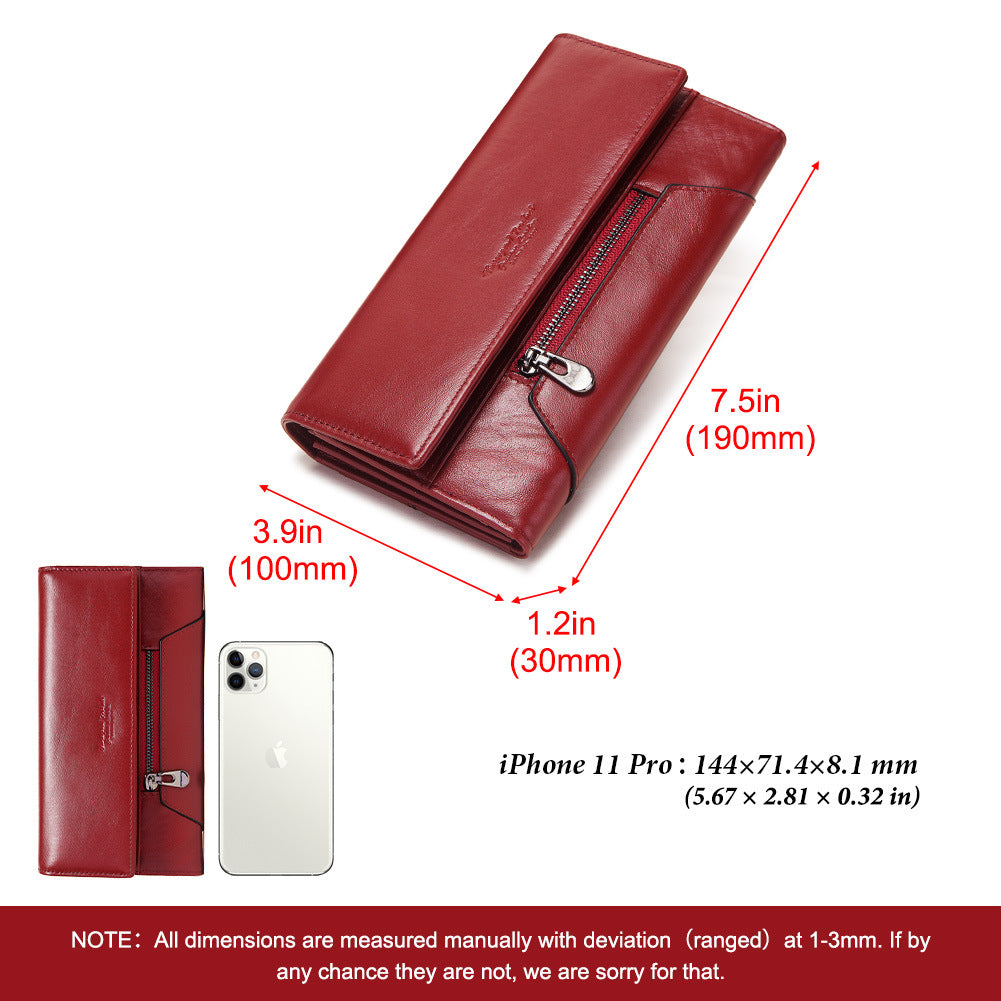 Leather Women's Wallet Long Leather Clutch Multi Card Coin Purse RFID Anti-magnetic Mobile Phone Bag