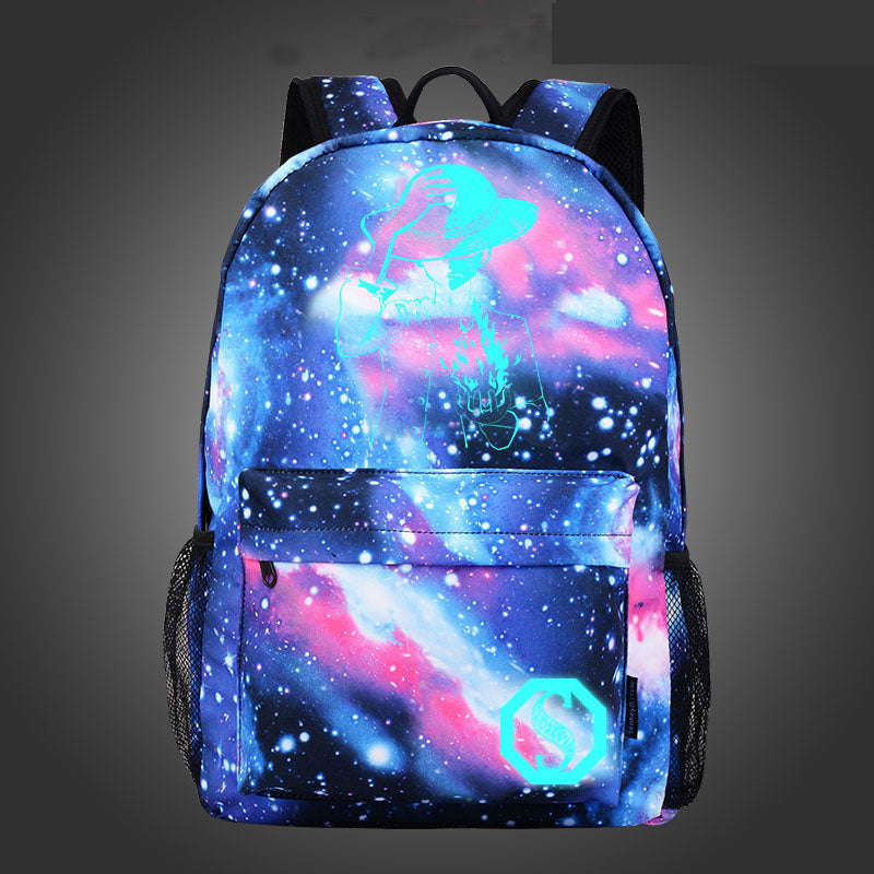 Starry Night Light Children's Backpack Oxford Cloth Print Backpack Middle School Girls' School Bag