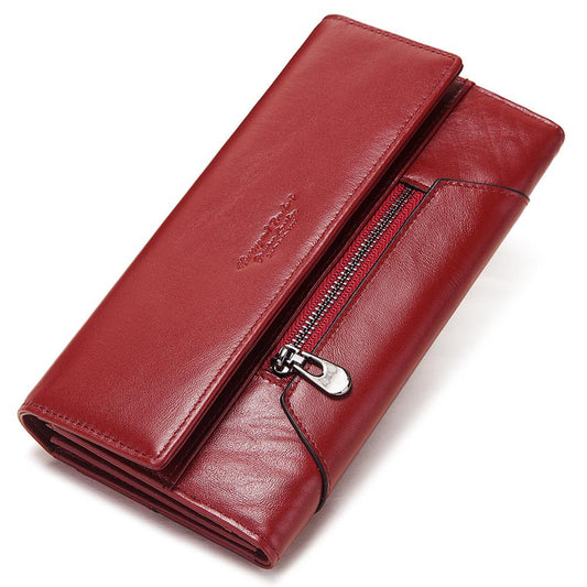 Leather Women's Wallet Long Leather Clutch Multi Card Coin Purse RFID Anti-magnetic Mobile Phone Bag