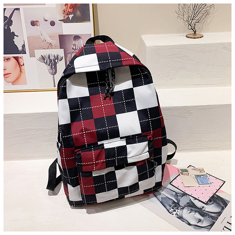 Hong Kong Style Retro Schoolbag Ladies Large Capacity Plaid High School Student Plaid Backpack  Computer Backpack