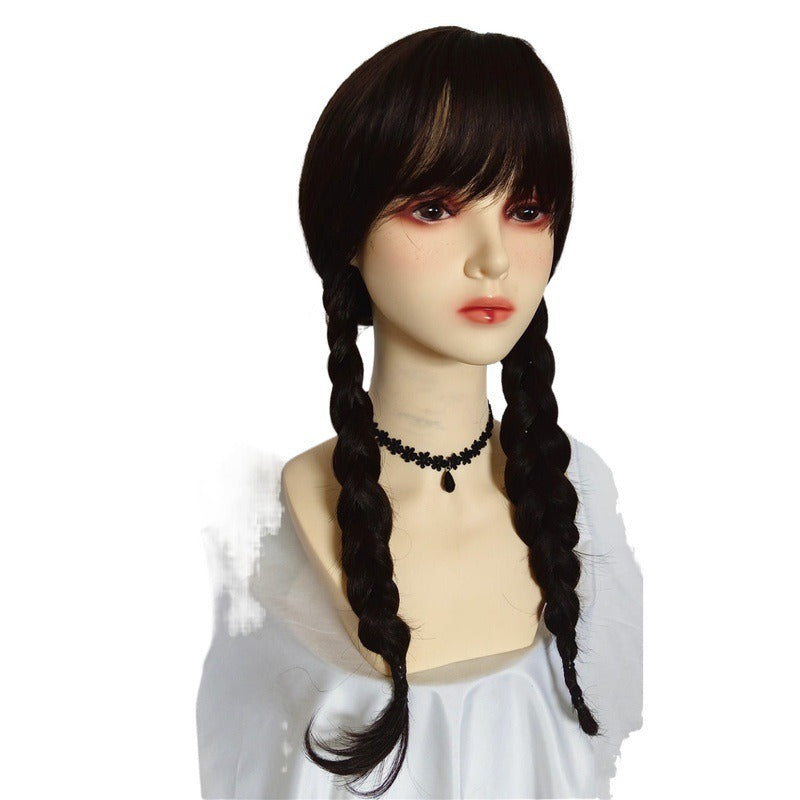 Addams Family Animated Wig Black Double Ponytail Braid Wig