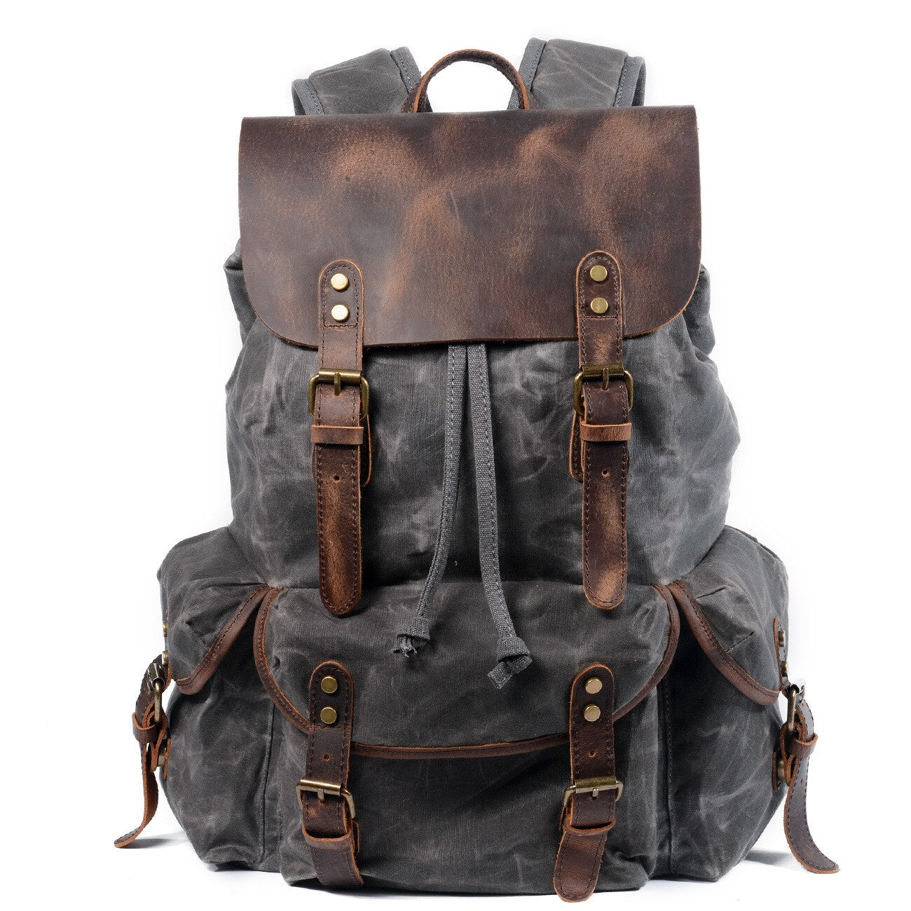 Men's Oil Wax Canvas Bag Computer Bag School Bag Student Backpack Retro Backpack Drawstring Travel Backpack Male Outdoor Male