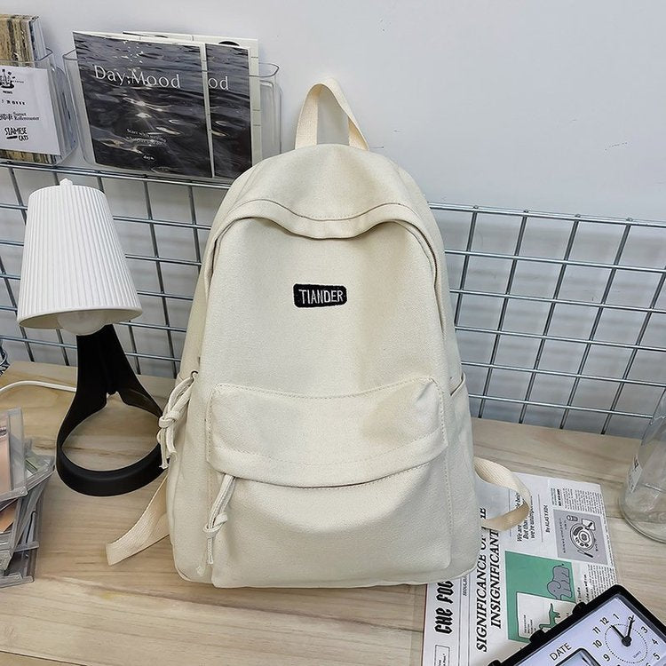 Solid Color Student Large Capacity Schoolbag Female Han Campus Backpack Student Backpack High School Simple Style Backpack