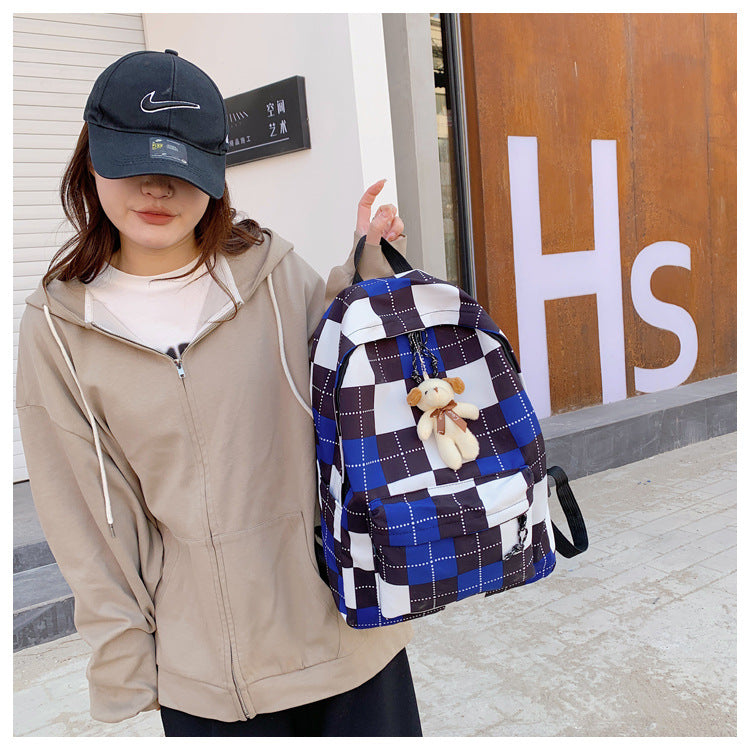 Hong Kong Style Retro Schoolbag Ladies Large Capacity Plaid High School Student Plaid Backpack  Computer Backpack