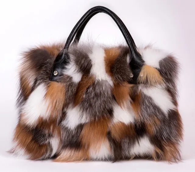 Luxry Real Fox Fur Women Handbags Genuine leather Newest Party Multicolour Bags Fox Fur Ladies Shoulder Bag Gift Crossbody bags