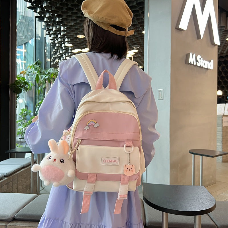 Contrasting Color Large Capacity Backpack Small Fresh Junior High School Girl Student Schoolbag Trend Student Backpack