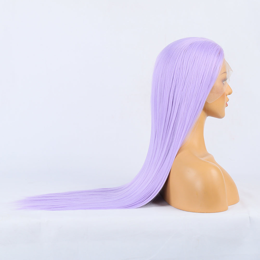 Wig Natural Transition Wig Light Purple Chemical Fiber Front Lace Long Straight Hair Matte High Temperature Silk Headgear