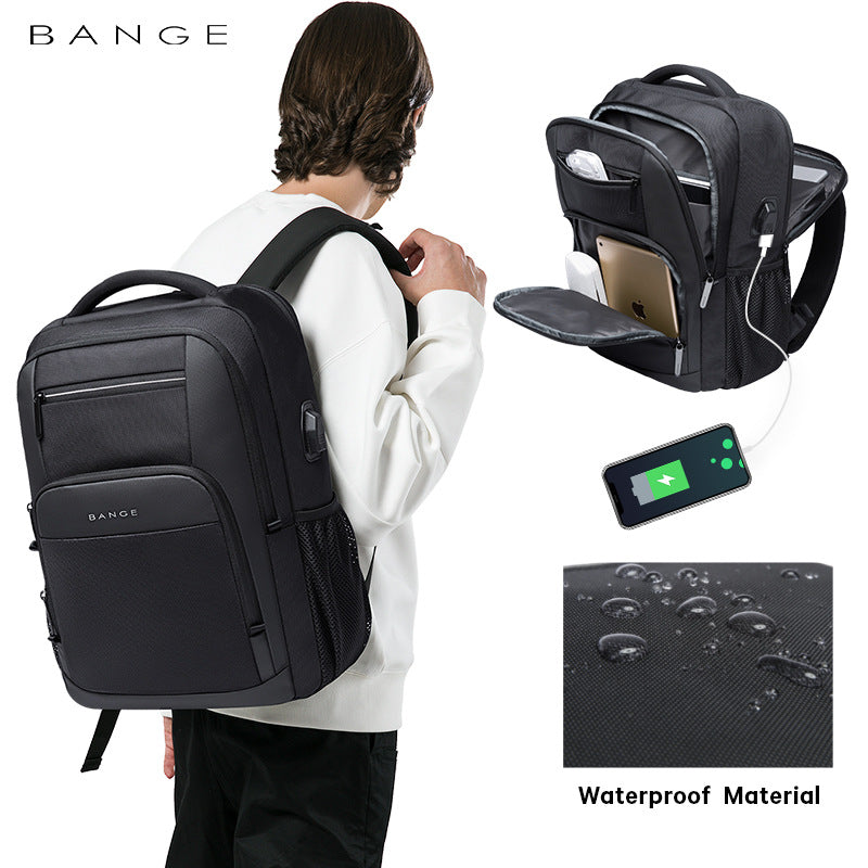 BANGE New Backpack Men's Backpack Computer Bag Casual Student School Bag USB Backpack