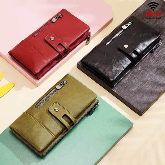 Fashion Ladies Wallets Leather Casual Long Phone Bags First Layer Leather Women's Clutches