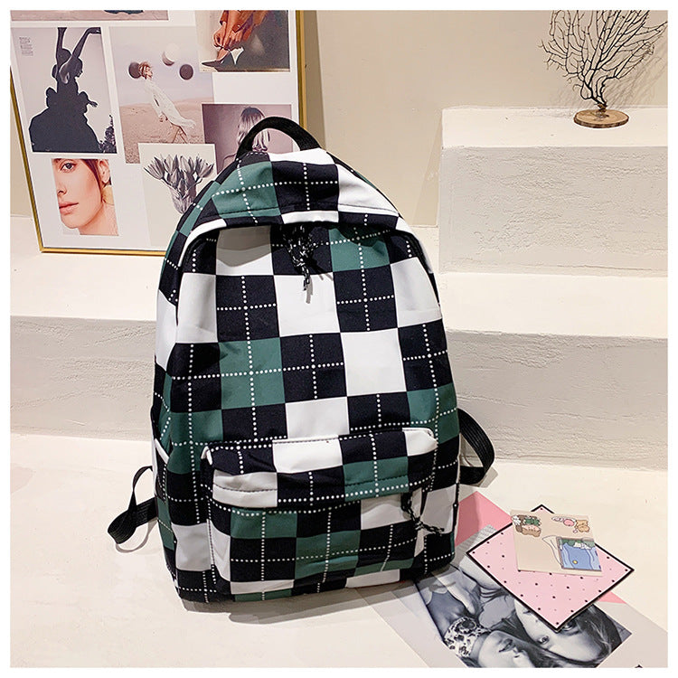 Hong Kong Style Retro Schoolbag Ladies Large Capacity Plaid High School Student Plaid Backpack  Computer Backpack