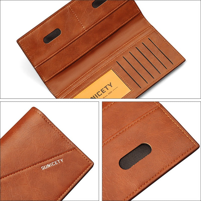 New Multi-Function Anti-Theft Brush Soft Leather Clip Long Ultra-Thin Splicing Two Fold Men's Wallet