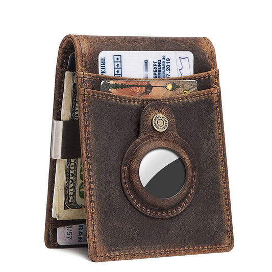 Anti-Magnetic Change Clip Head Layer Cowhide Suitable For Airtag Anti-Lost Device Dollar Clip Leather Men's Wallet