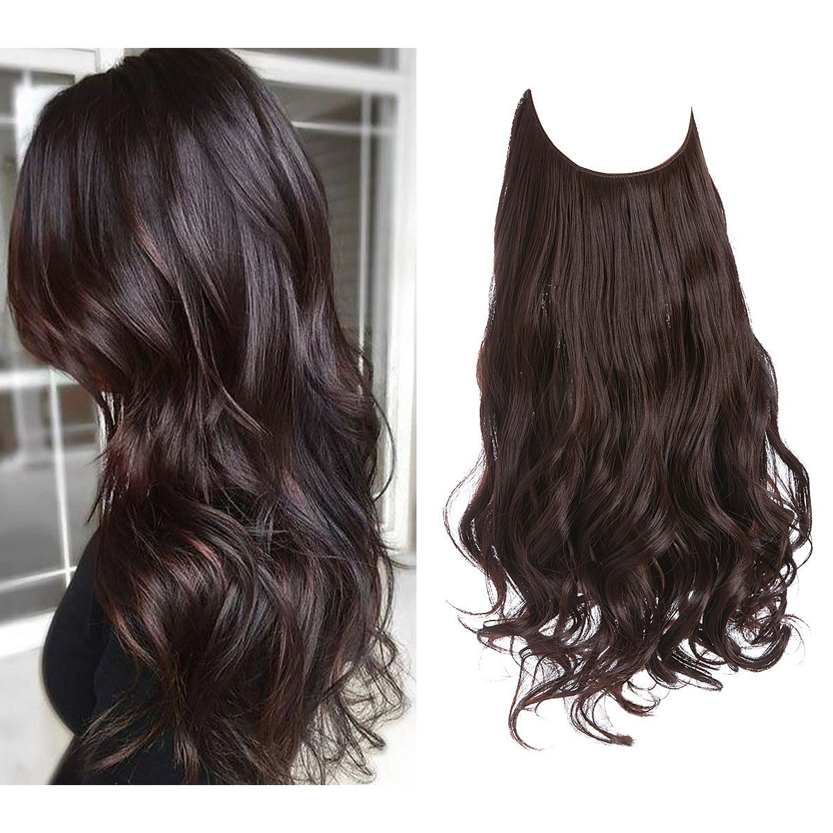 European And American Wig Piece Female Fishline Hair Extension Piece Chemical Fiber Matte High Temperature Silk Long Curly Human Hair