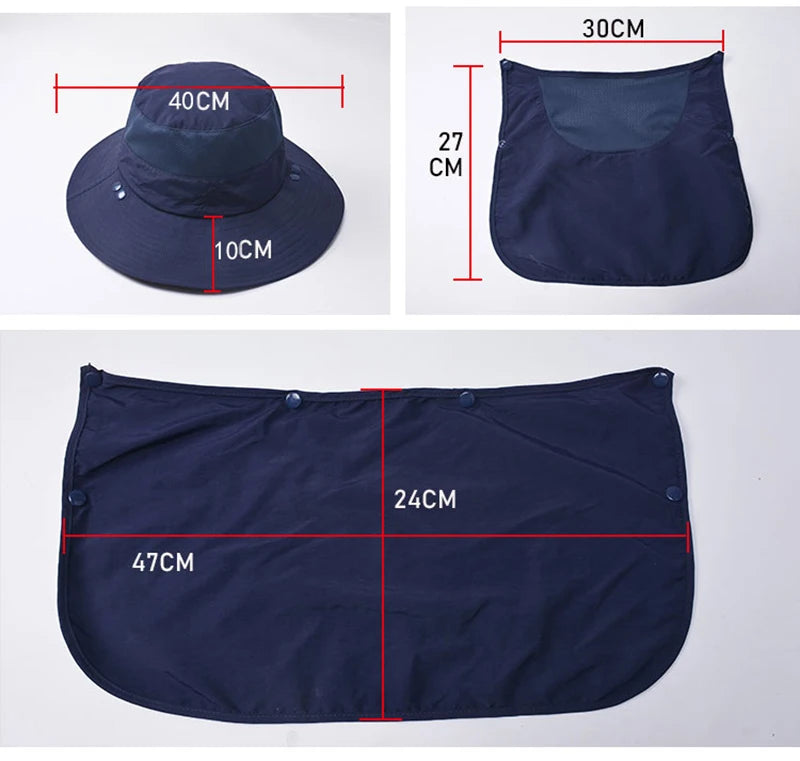 Summer Quick-drying Men Women Hat Outdoor Face Mask Wide Brim Bucket