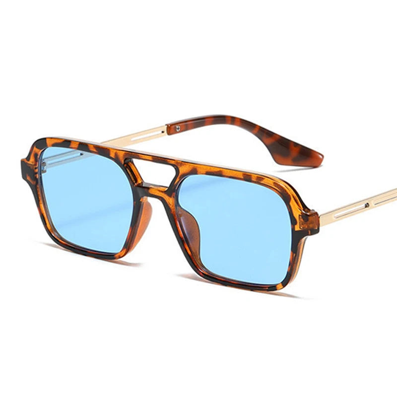 Small Frame Square Sunglasses Woman Brand Designer Fashion Luxury Sun Glasses Female Vintage Hollow Leopard Blue Oculos De Sol