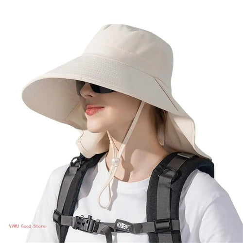 Hat With Neck Flap Hiking With Ponytail Hole Fishing Bucket Available