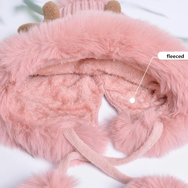 Christmas Deer Horn Knitted Hat Women Winter Outdoor Skiing Cold Proof