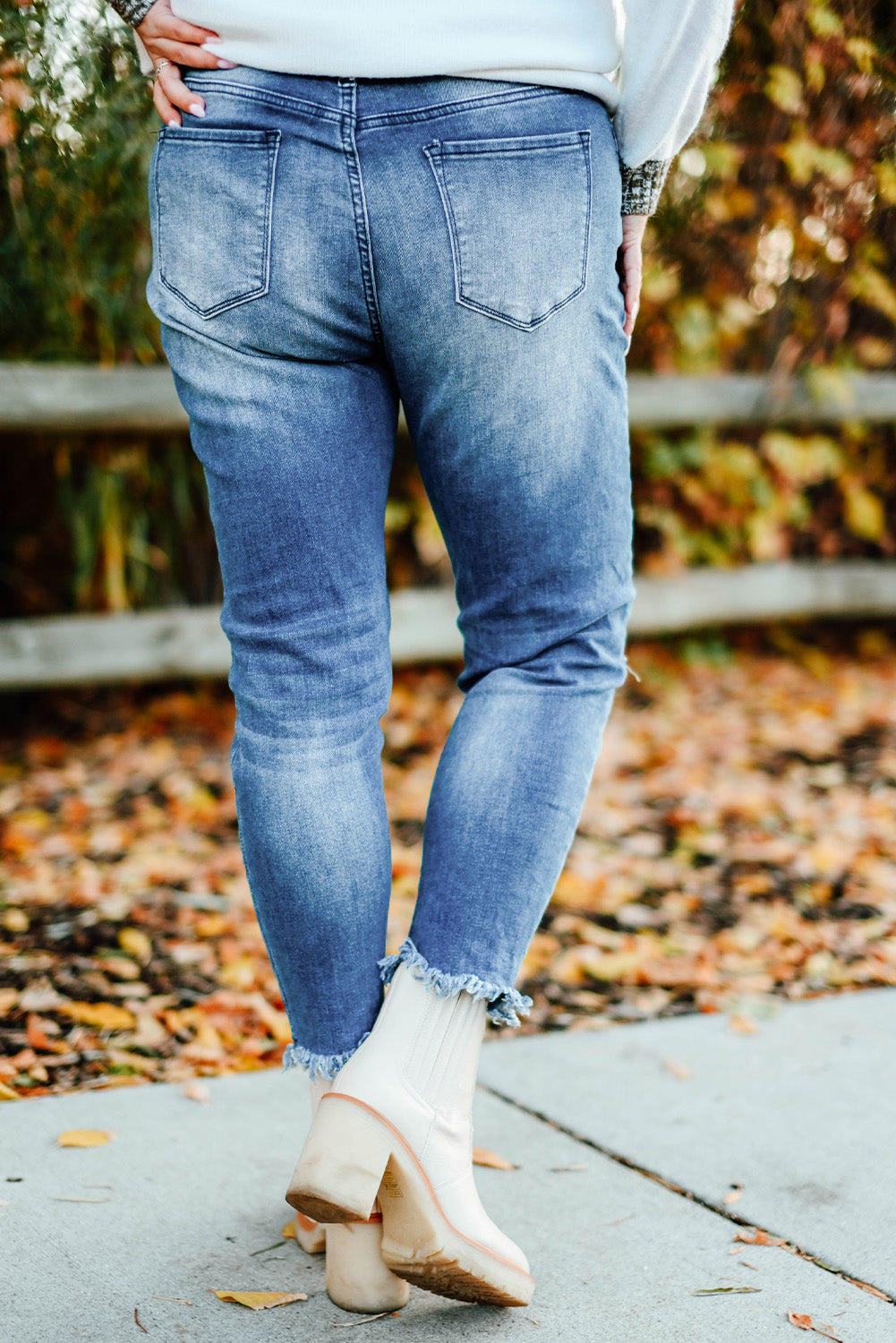 Blue Plus Size High Rise Buttons Skinny Jeans