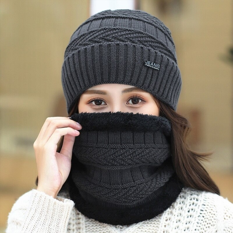 Women's Knitted Hat Scarf Caps Neck Warmer Winter Hats