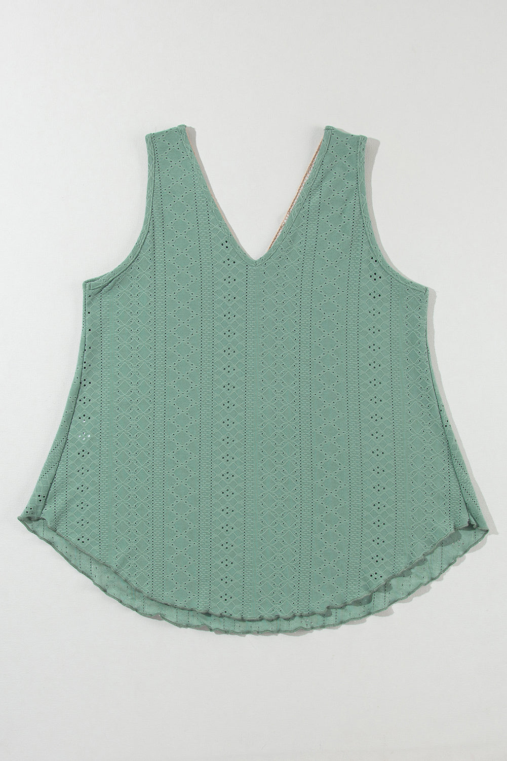 Mist Green Lace Crochet Splicing V Neck Loose Fit Tank Top