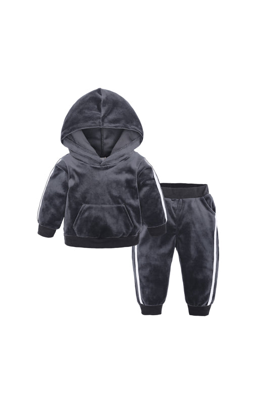 Children's Hooded Side Strip Gold Velvet Pyjama Sets