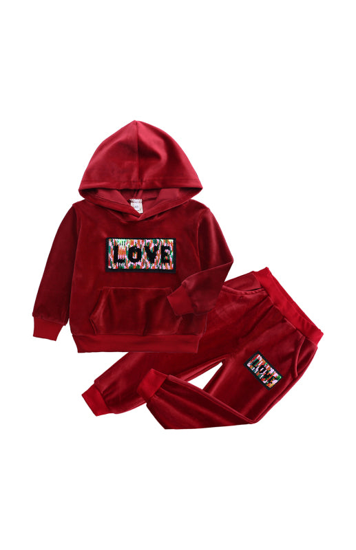 Kid's Spelling Hooded Gold Velvet Pyjama Sets