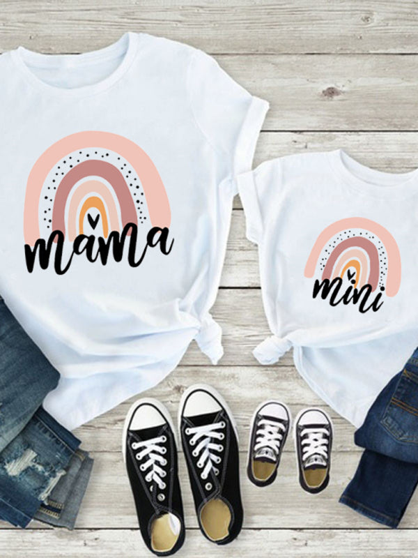 New Rainbow Mama and Mini Family printed short-sleeved T-shirt (mom style)