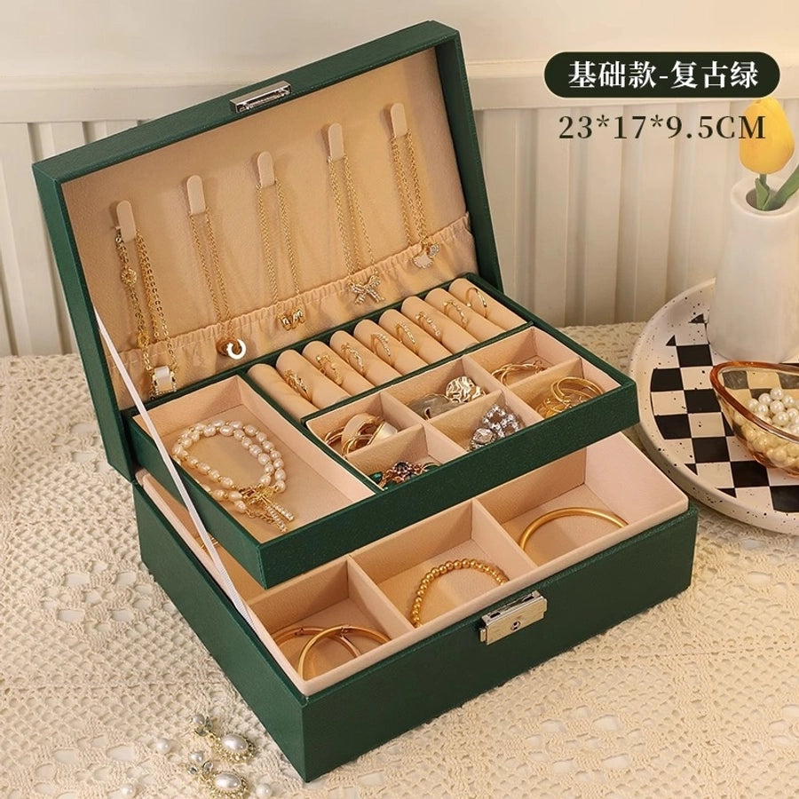 Retro Solid Color Pu Leather Jewelry Boxes